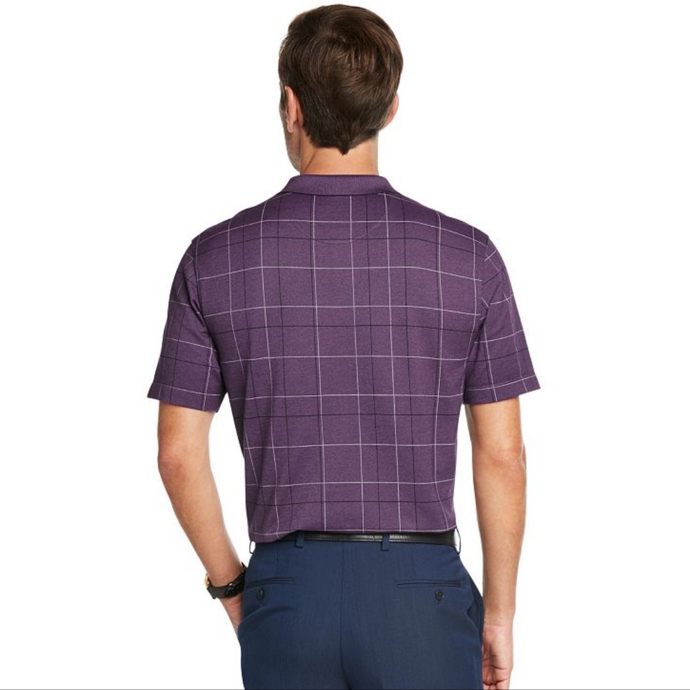 Van Heusen Men's Gray Striped Windowpane 2 Button Short Sleeve Polo Shirt Medium - Picture 6 of 6